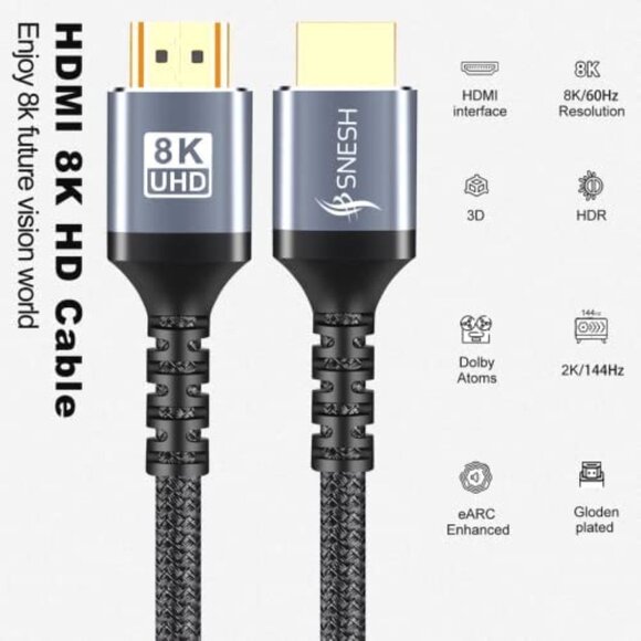 4Pack-SNESH 8K-60HZ, 6.6FT High Speed 3D 2K/144HZ HDMI Cable - Picture 8 of 8